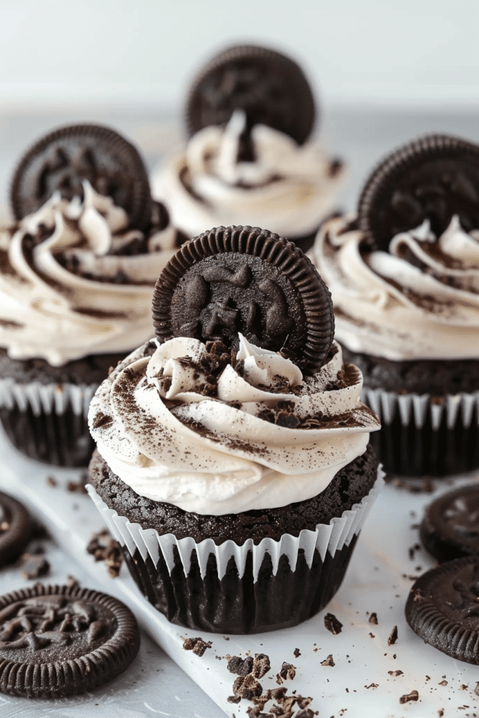 Baking Chocolate Cookies and Cream Cupcakes