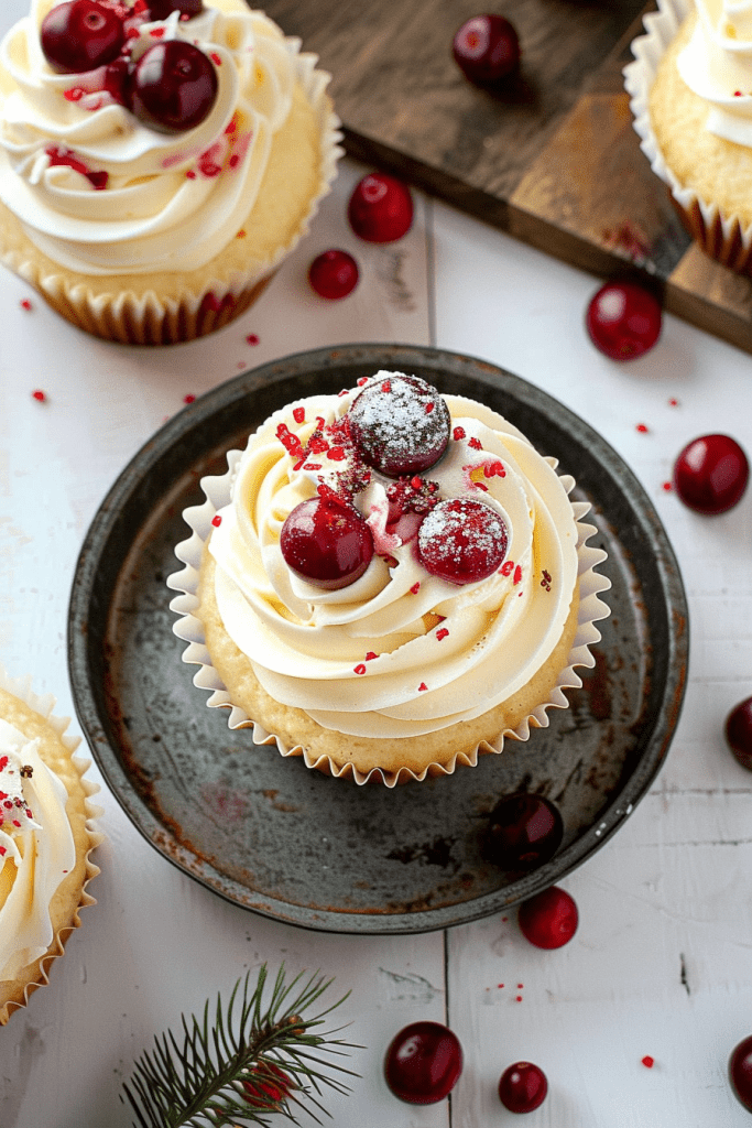 Baking Cranberry Vanilla Cupcakes with White Chocolate Frosting