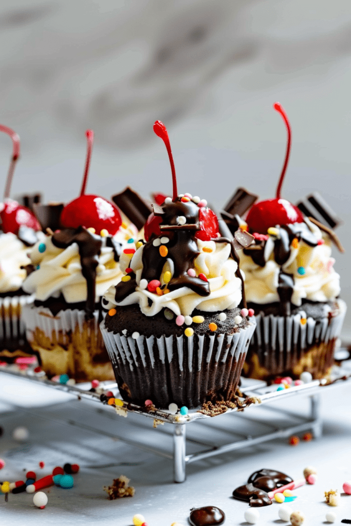 Baking Hot Fudge Sundae Cupcakes