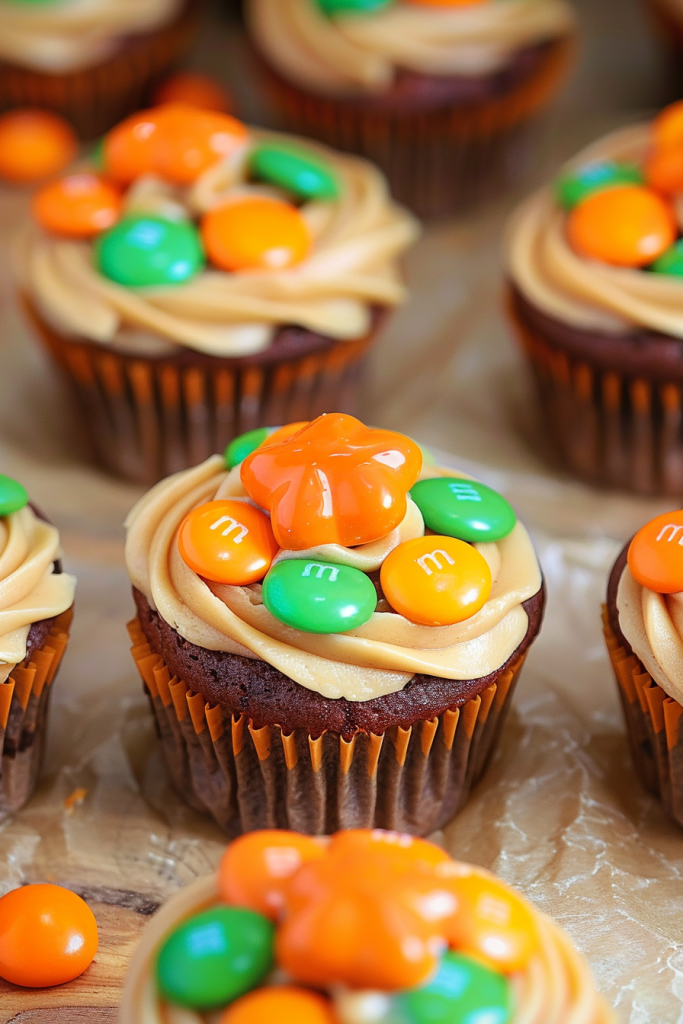 Baking Pumpkin M&M Mini Cupcakes