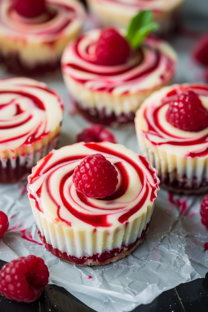 Baking Raspberry Swirl Mini Cheesecakes