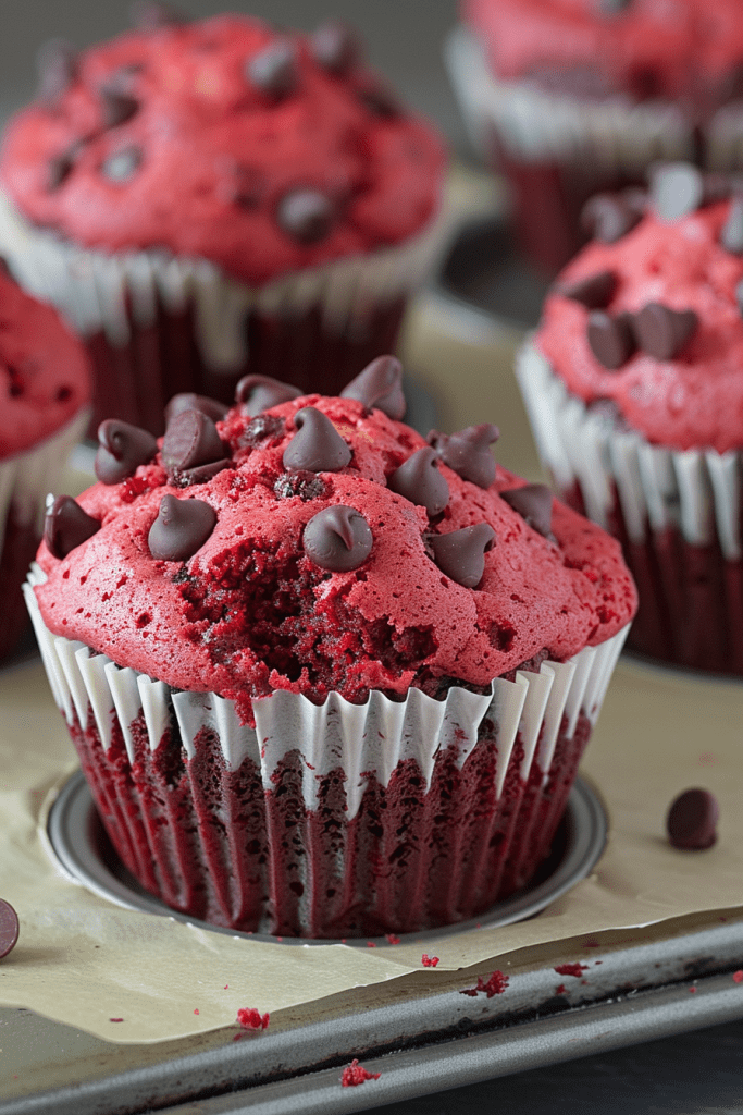 Baking Red Velvet Chocolate Chip Muffins