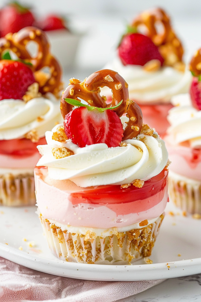 Baking Strawberry Pretzel Salad Cupcakes