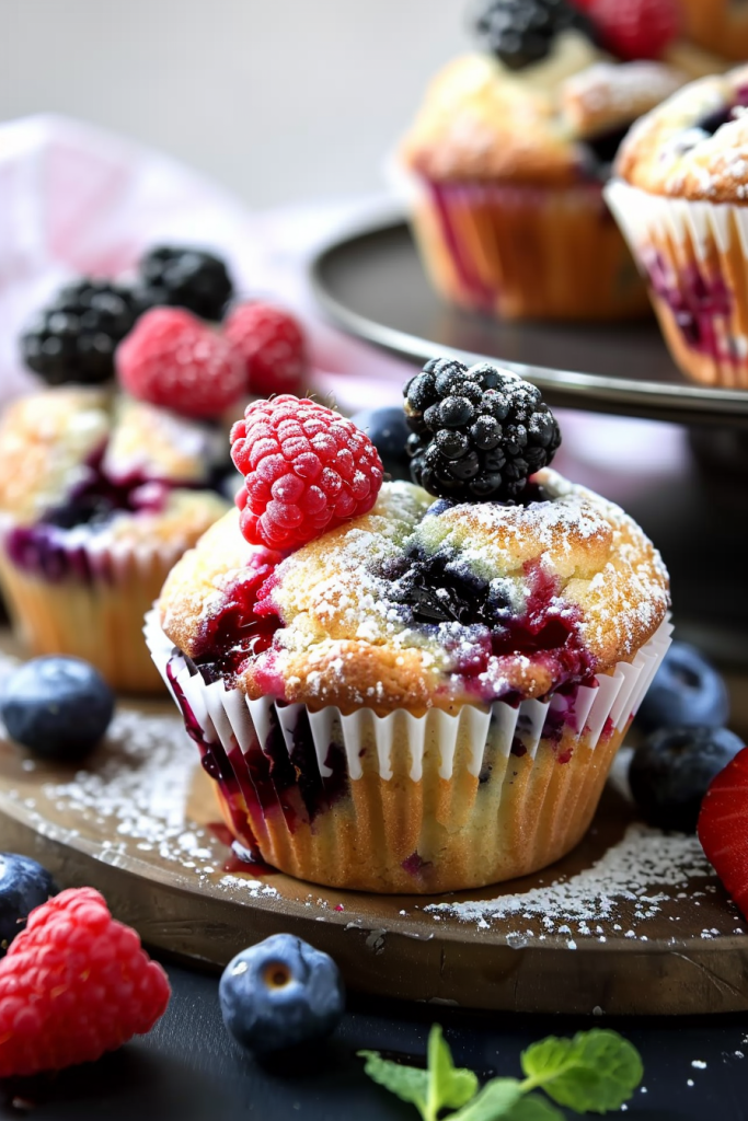 Baking Triple Berry Cheesecake Muffins