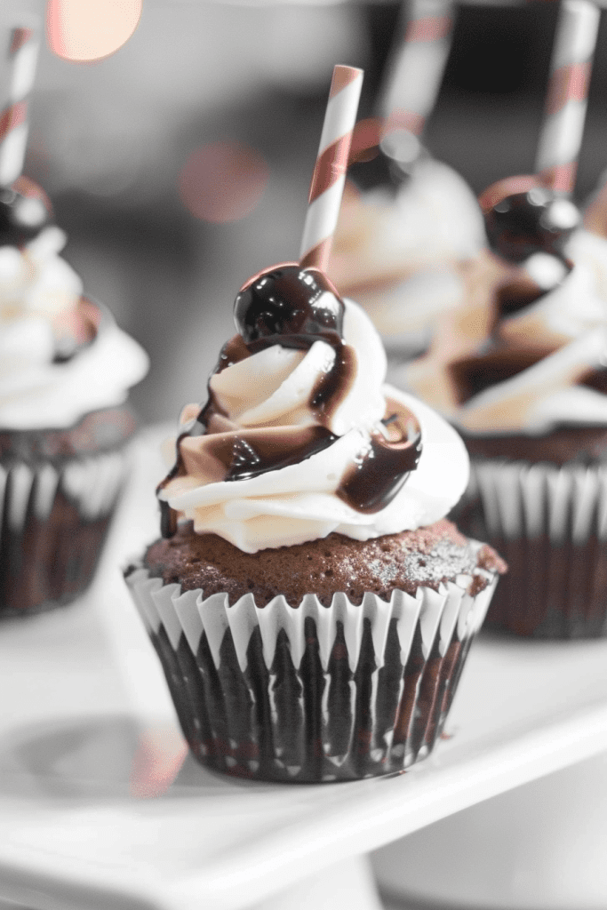 Black and White Malt Shoppe Cupcakes