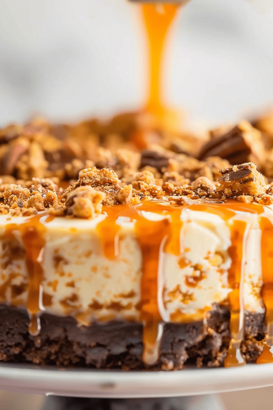 Butterfinger Cheesecake with Caramel Drizzle Recipe