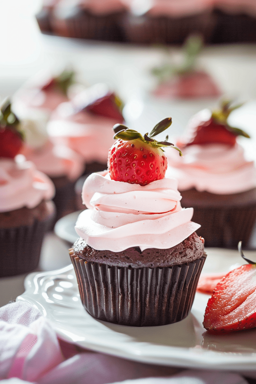 Delicious Chocolate Mousse Cupcakes with Whipped Strawberry Cream Cheese Frosting Recipe