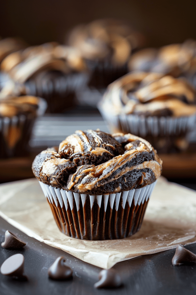 Cooking Chocolate Peanut Butter Swirl Muffins