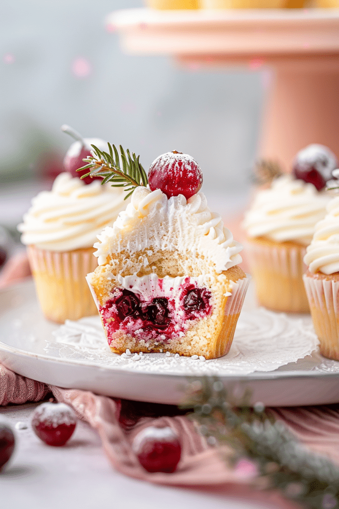 Cranberry Vanilla Cupcakes with White Chocolate Frosting