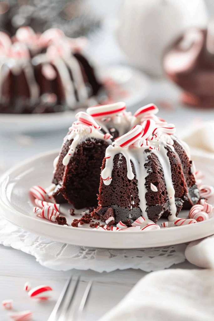 Decorating Mini Peppermint Hot Chocolate Bundt Cake