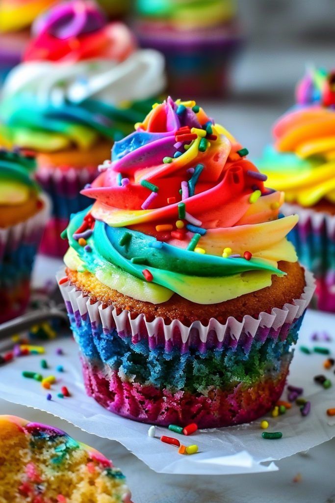 Decorating Rainbow Cupcakes