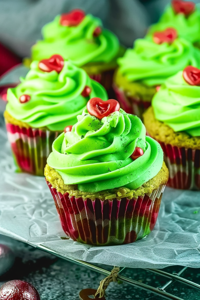 Decorating the Grinch Cupcakes