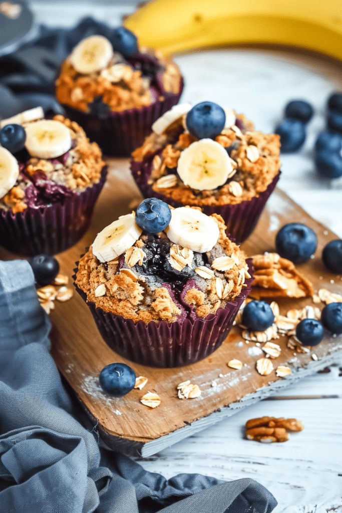 Delicious Banana Blueberry Oatmeal Muffins