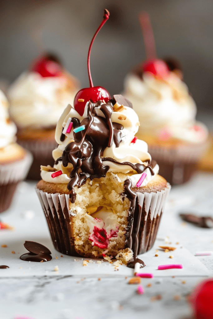 Delicious Banana Split Cupcakes