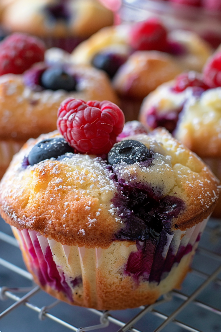 Delicious Blueberry Raspberry Muffins Recipe with Streusel Topping