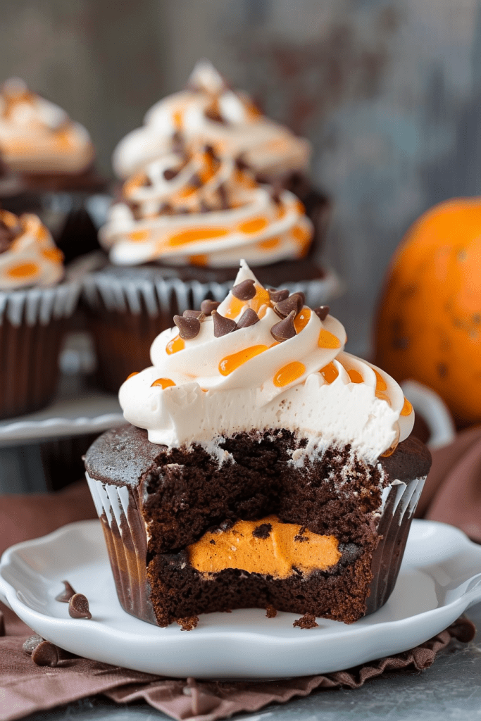 Delicious Chocolate Pumpkin Cream Filled Cupcakes