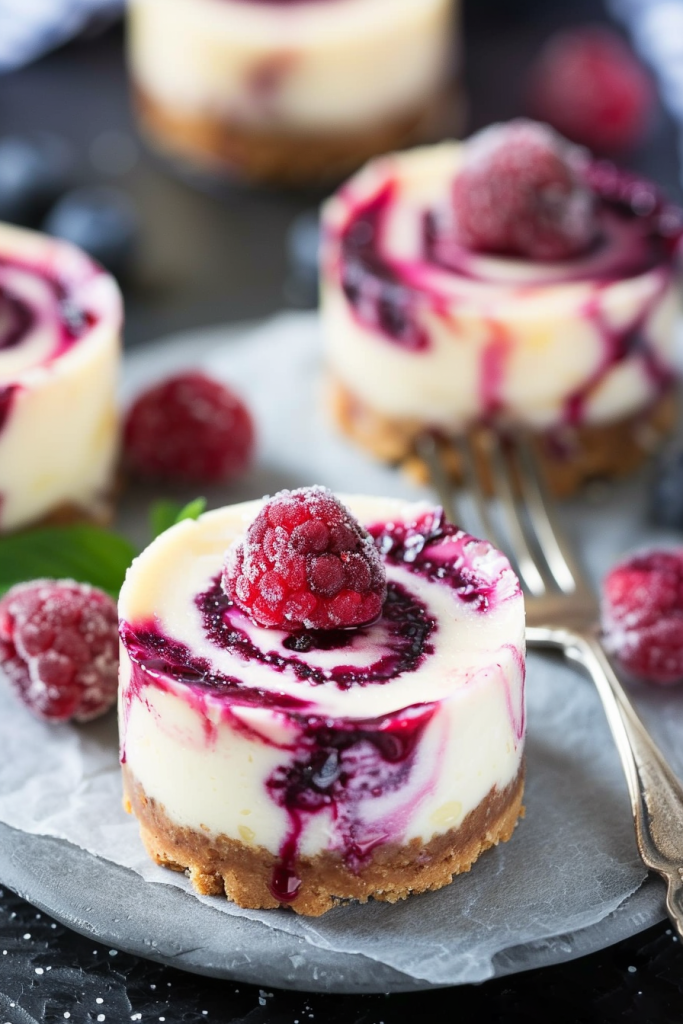 Delicious Lemon Berry Swirl Mini Cheesecakes