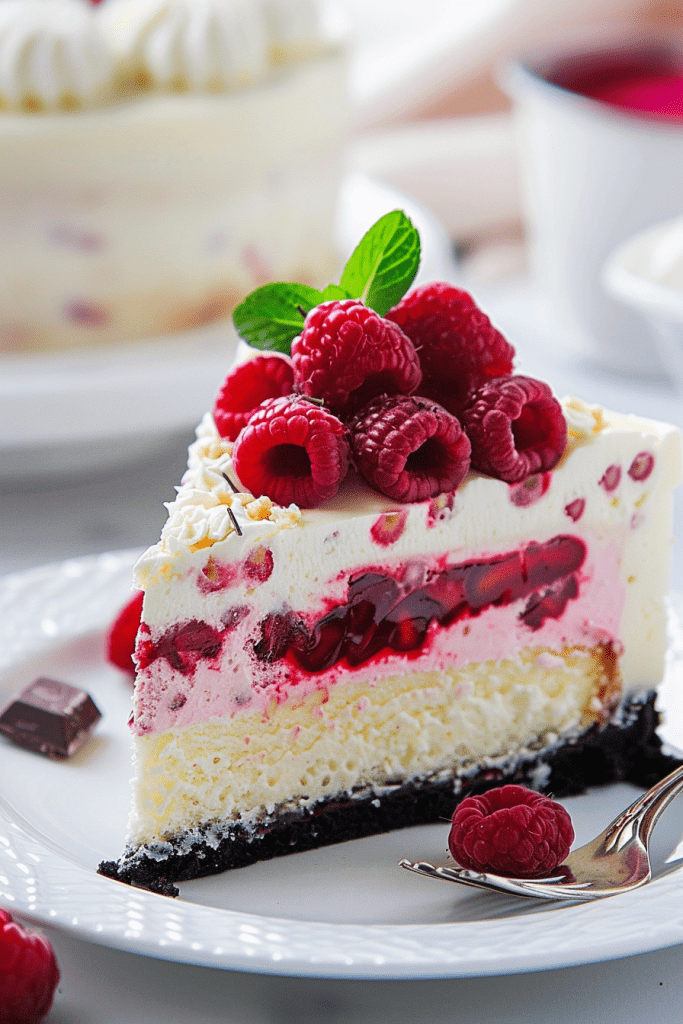 Delicious White Chocolate Raspberry Cheesecake