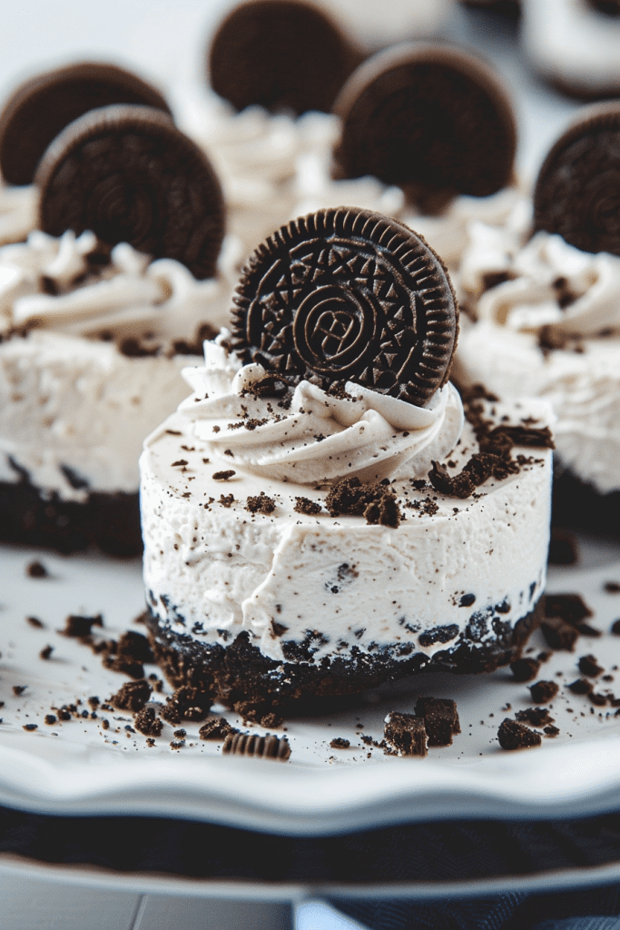 Mini Oreo Cookies and Cream No-Bake Cheesecakes 