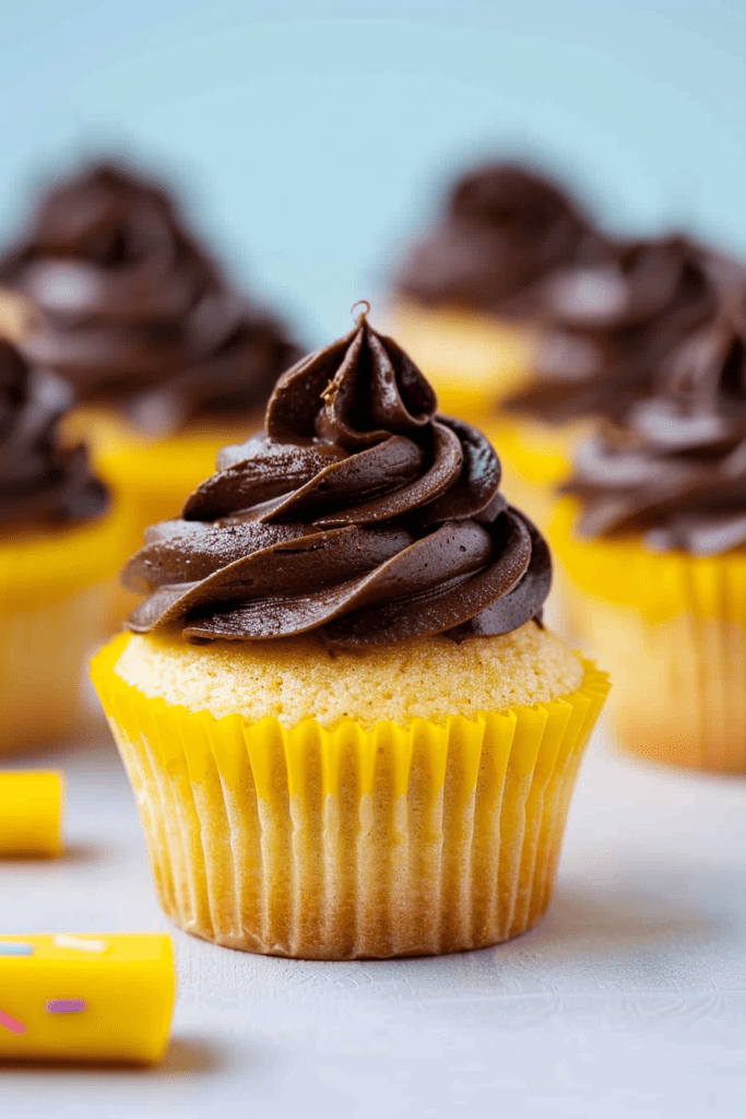 Moist Yellow Cupcakes with Milk Chocolate Frosting