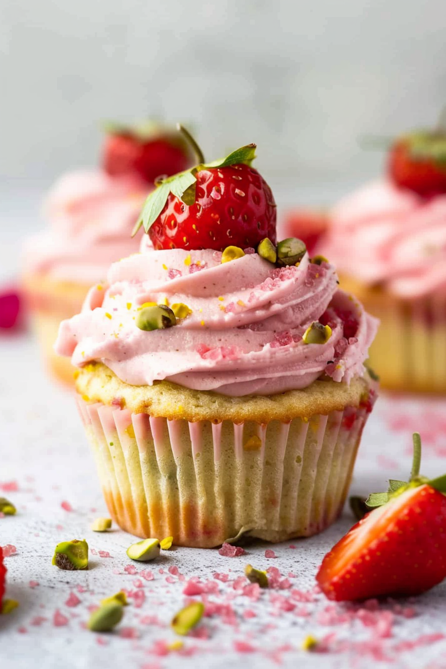 Pistachio Cupcakes with Strawberry Frosting Recipes