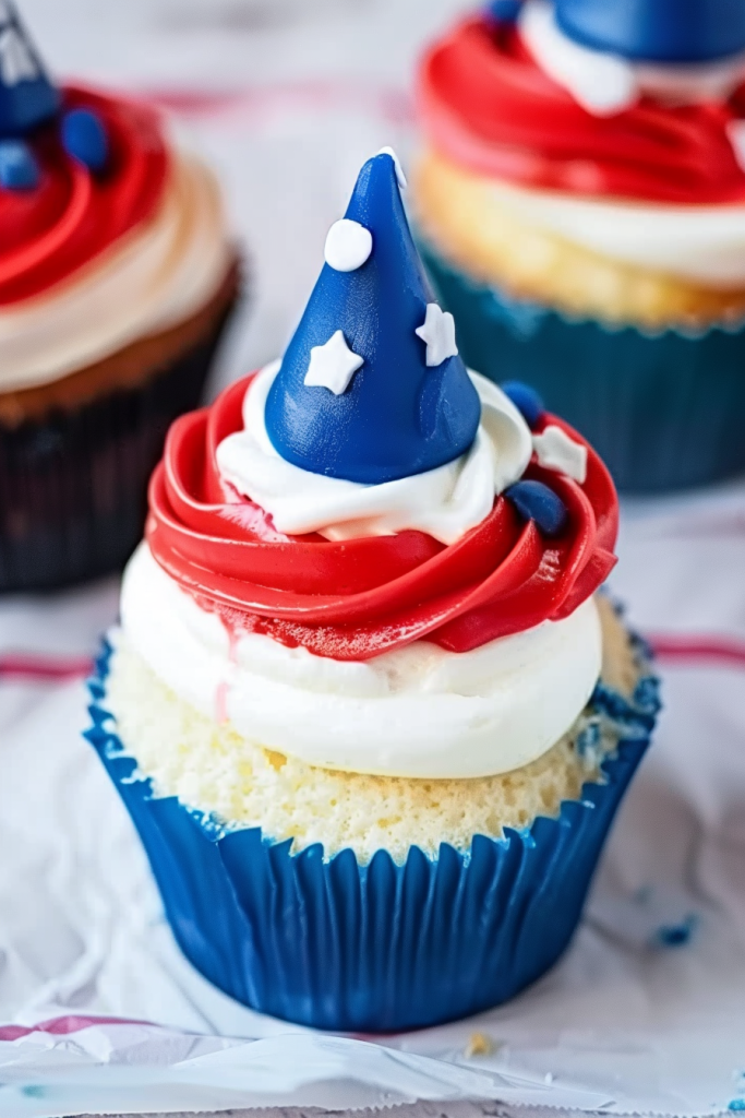 Red, White, and Blue Hi Hat Cupcakes