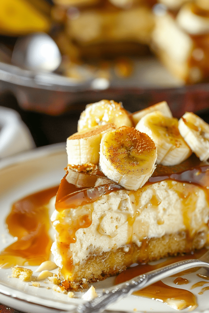 Serving Bananas Foster Cheesecake