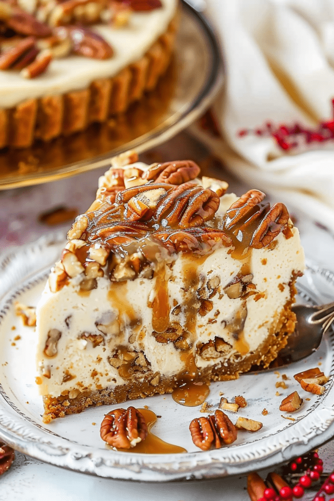 Serving Browned Butter Pecan Cheesecake