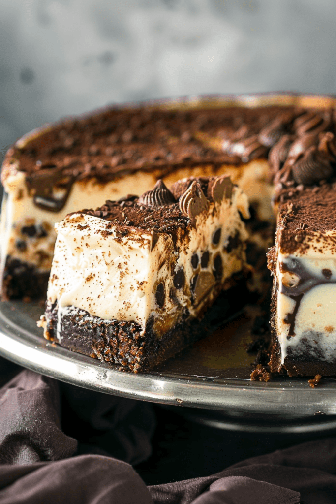 Serving Brownie Bottom Cookie Dough Cheesecake