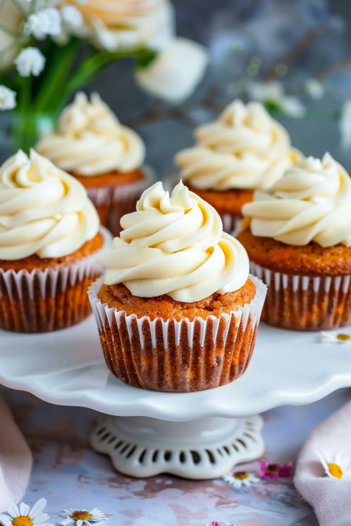 Serving Carrot Cake Cupcakes with Cream Cheese Frosting