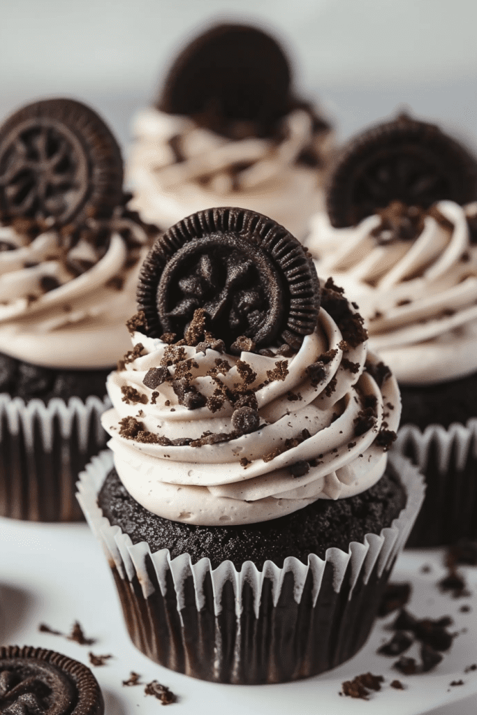 Serving Chocolate Cookies and Cream Cupcakes