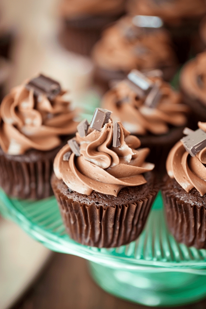 Serving Chocolate Cupcakes with Chocolate Mousse Frosting