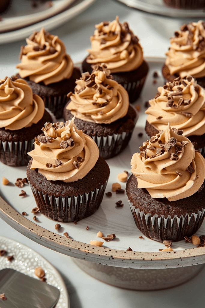 Serving Chocolate Peanut Butter Mini Cupcakes