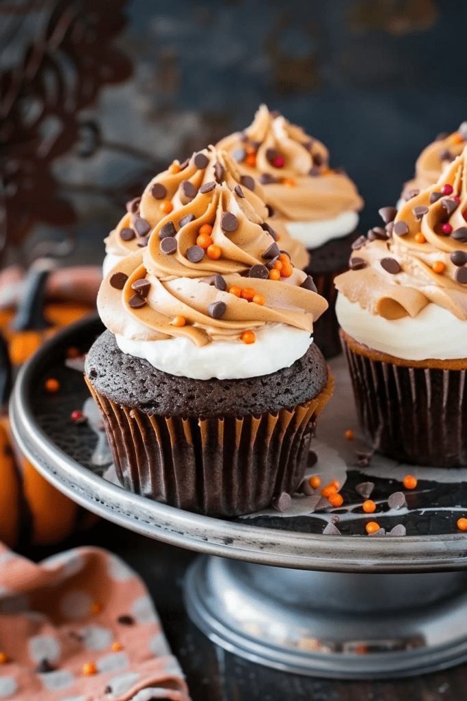 Serving Chocolate Pumpkin Cream Filled Cupcakes