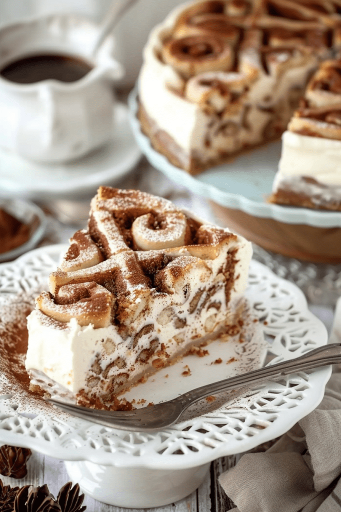 Serving Cinnamon Roll Cheesecake