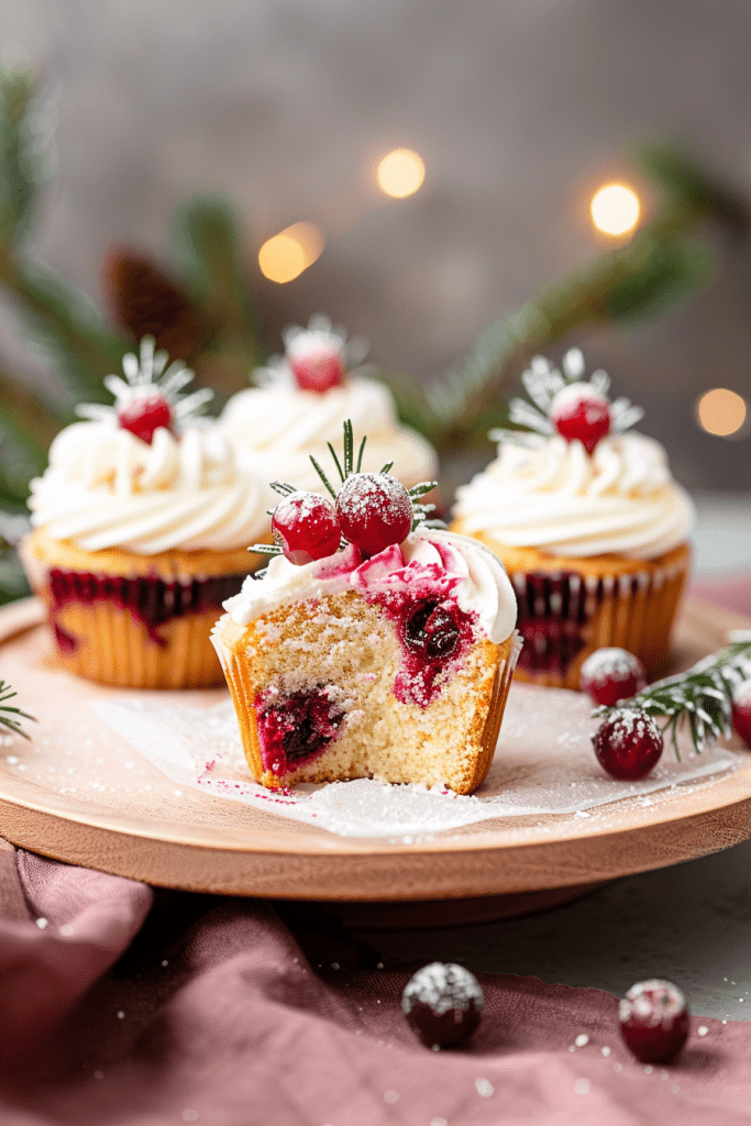 Serving Cranberry Vanilla Cupcakes with White Chocolate Frosting