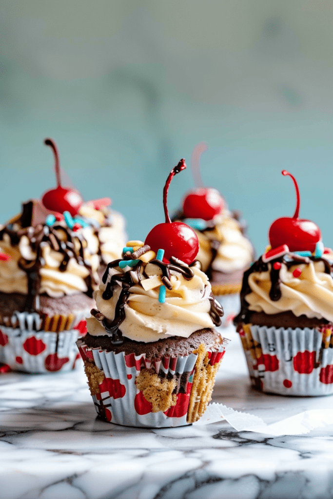 Serving Hot Fudge Sundae Cupcakes