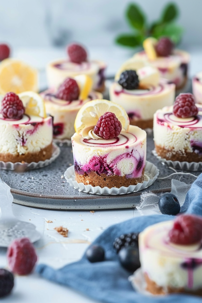 Serving Lemon Berry Swirl Mini Cheesecakes