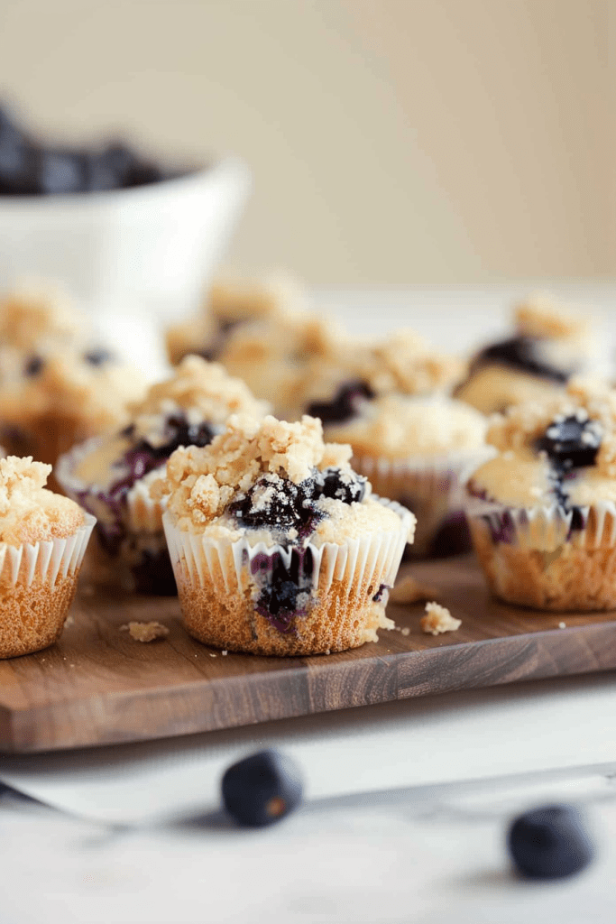 Serving Mini Blueberry Muffins with Streusel Topping