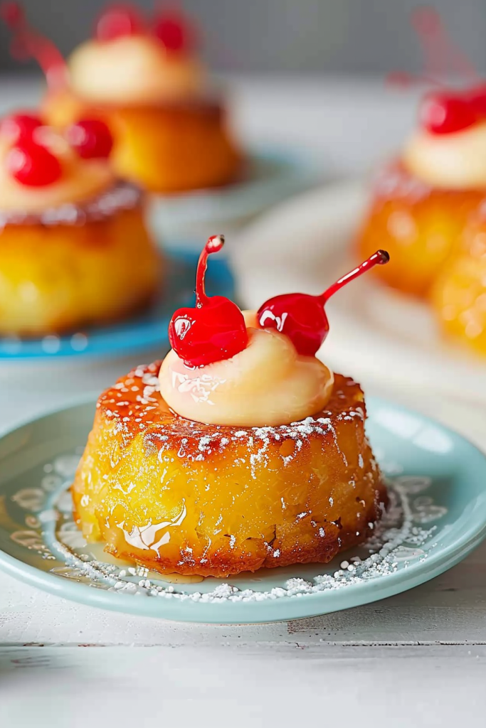 Serving Mini Pineapple Upside-Down Cakes