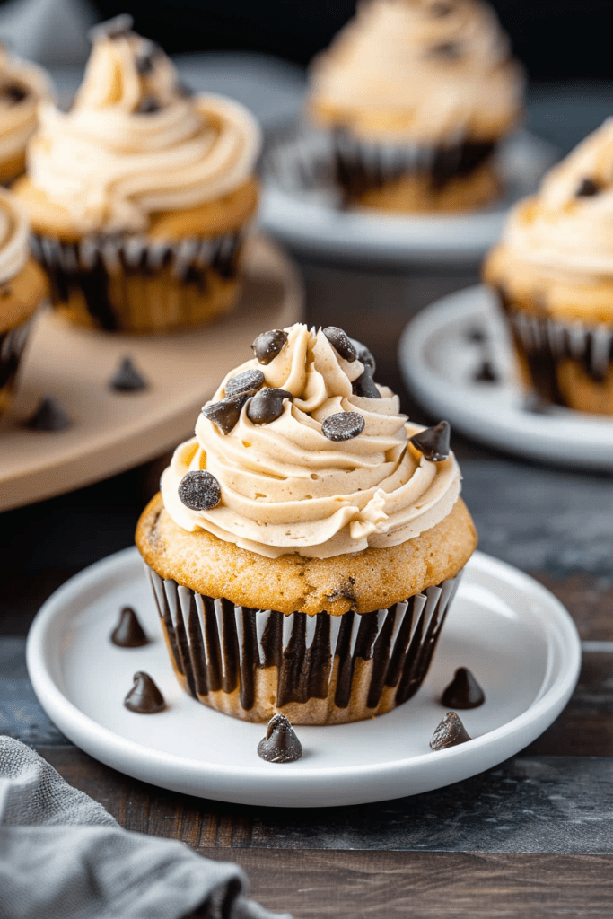 Serving Peanut Butter Chocolate Chip Cupcakes