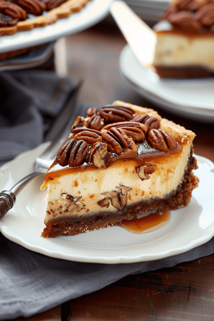 Serving Pecan Pie Cheesecake