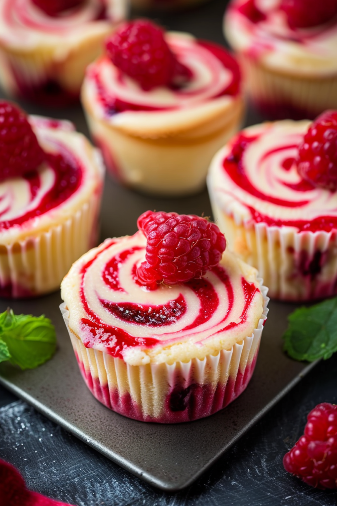 Serving Raspberry Swirl Mini Cheesecakes