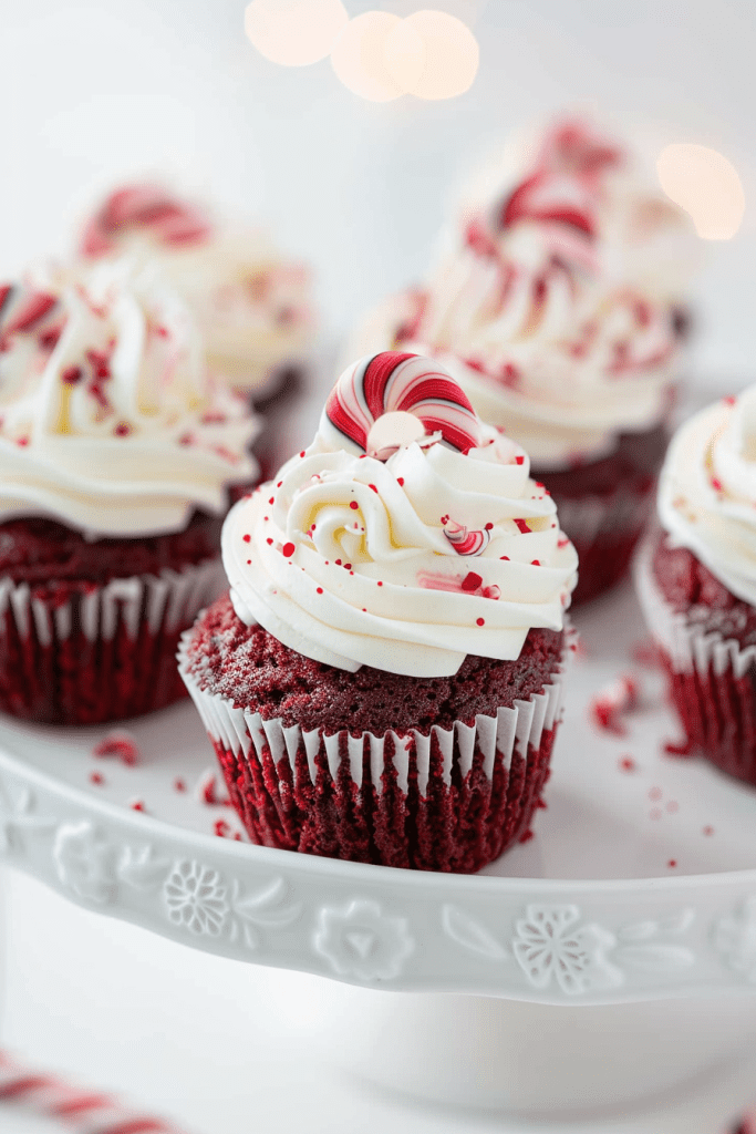 Serving Red Velvet Peppermint Cupcakes