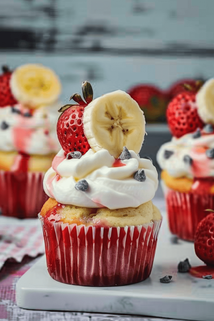 Serving Strawberry Banana Cupcakes