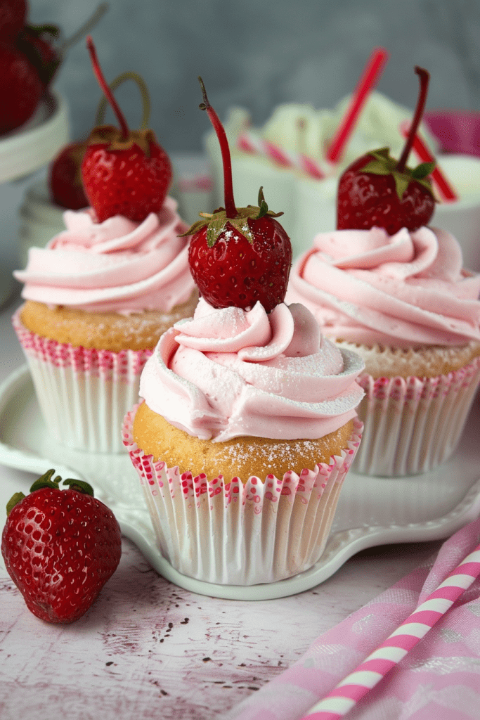 Serving Strawberry Milkshake Cupcakes