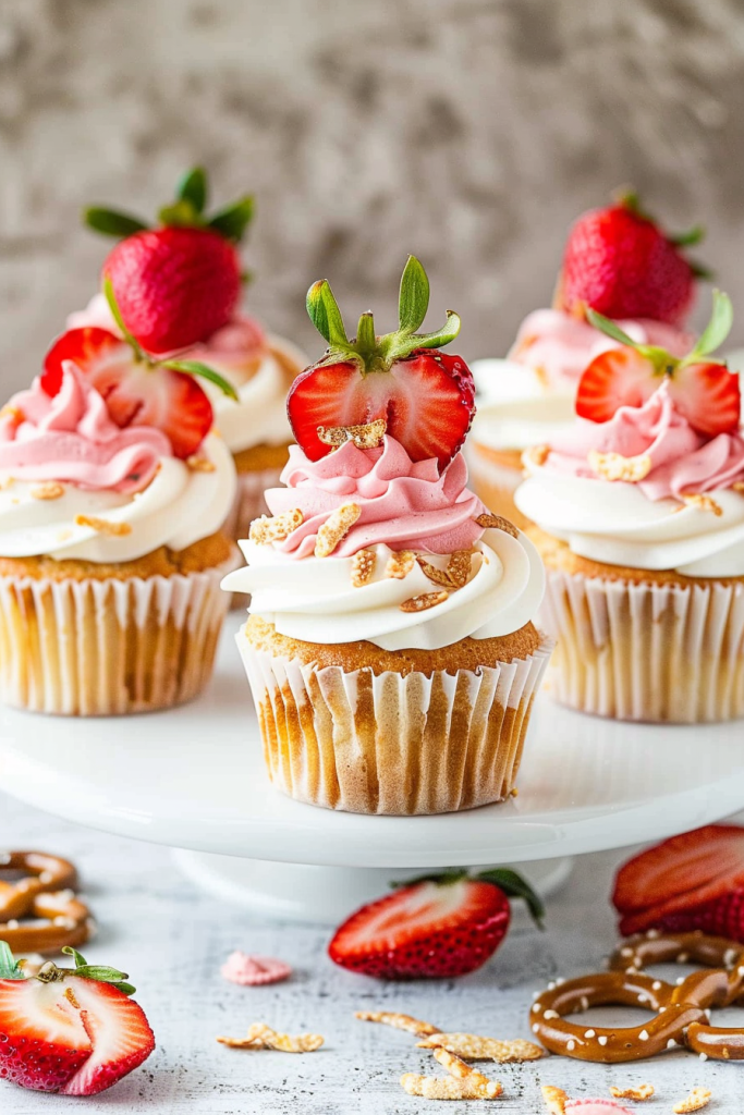 Serving Strawberry Pretzel Salad Cupcakes