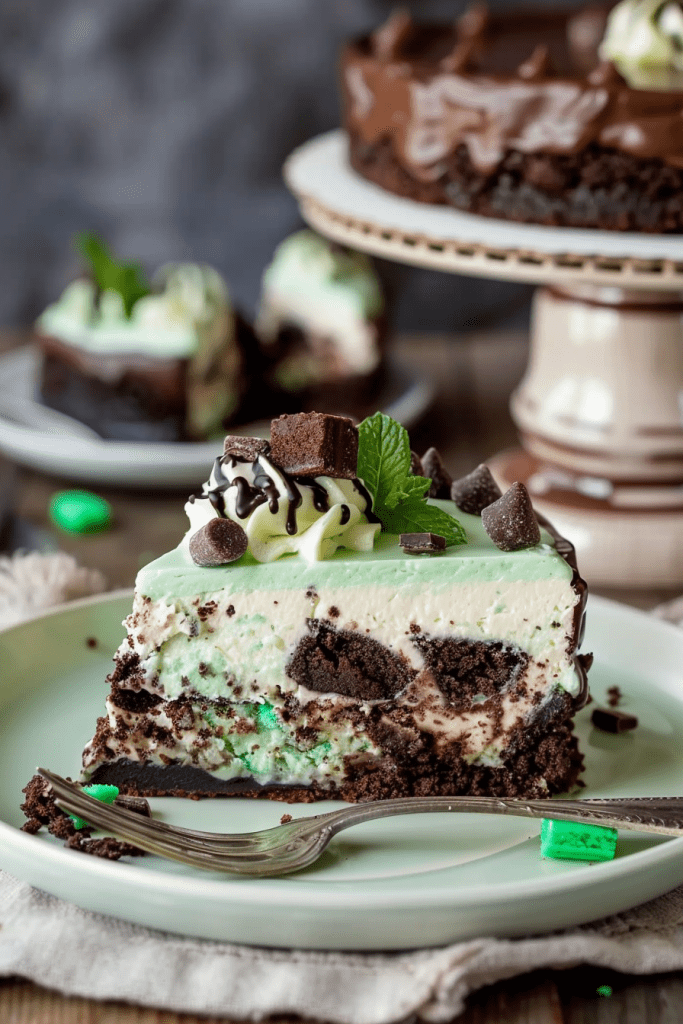 Serving Thin Mint Brownie Cheesecake