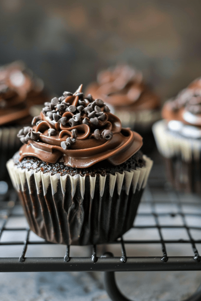 Serving Triple Chocolate Jack Daniels Cupcakes