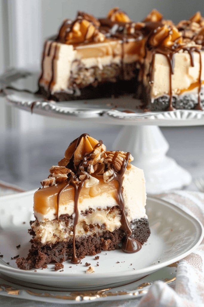 Serving Turtle Cheesecake